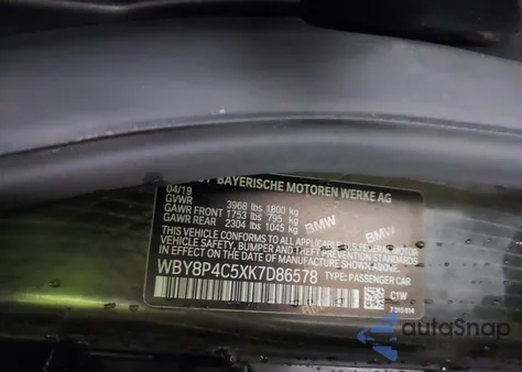 2019 BMW I3 120Ah W/Range Extender z USA, uszkodzony, nr VIN WBY8P4C5XK7D86578